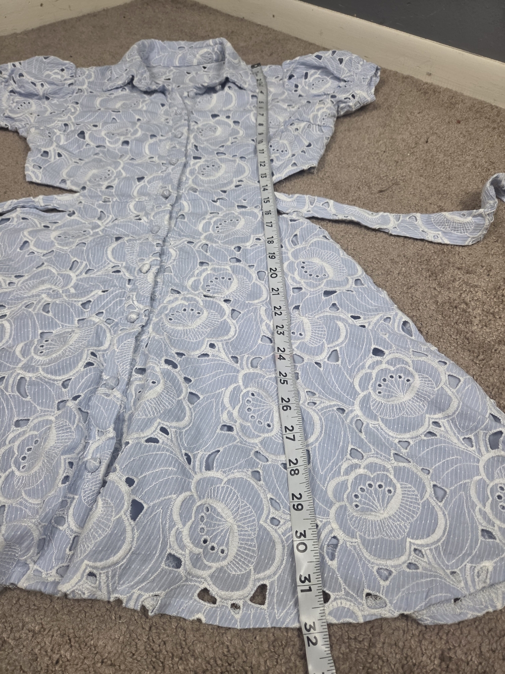 Light Blue Eyelet Shirt Dress - Women - Picture 8 of 11